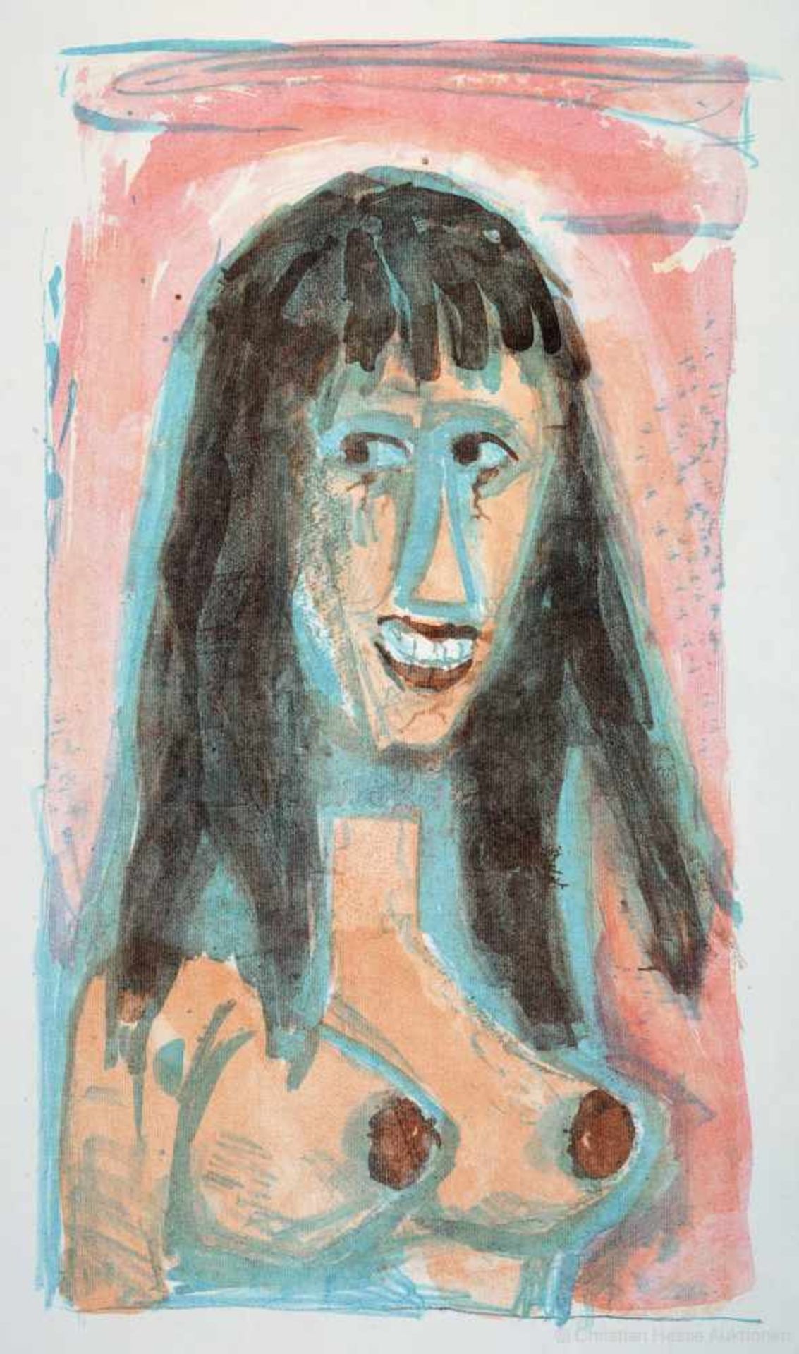 Otto Dix. Lachendes Mädchen. Farblithographie. 1964. 58,7 : 33,5 cm (76,0 : 51,8 cm). Unsignierter