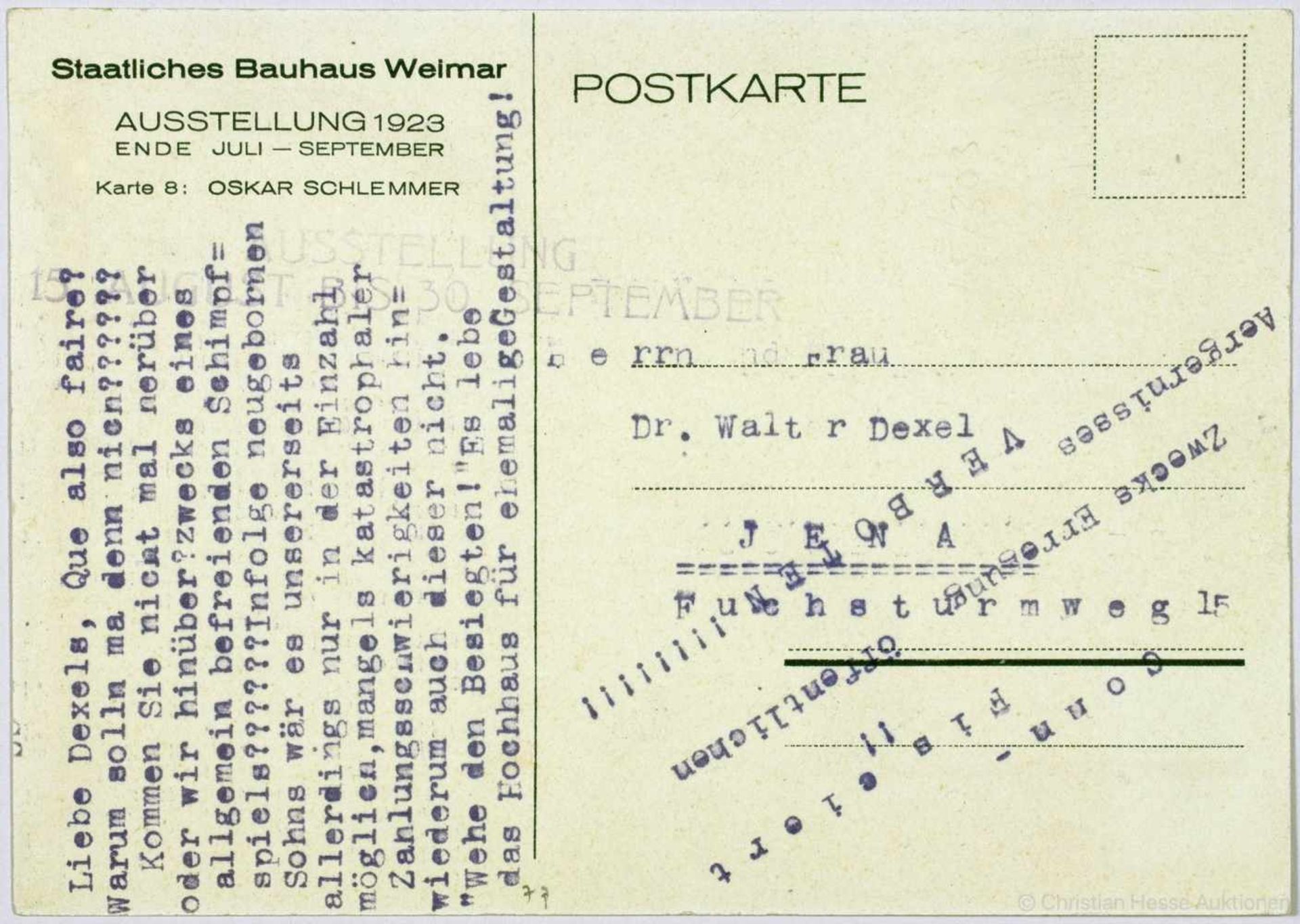 Oskar Schlemmer. Profile. Bauhaus-Ausstellung Juli-September 1923. Farblithographie. 1923. 14,8 : - Image 2 of 2