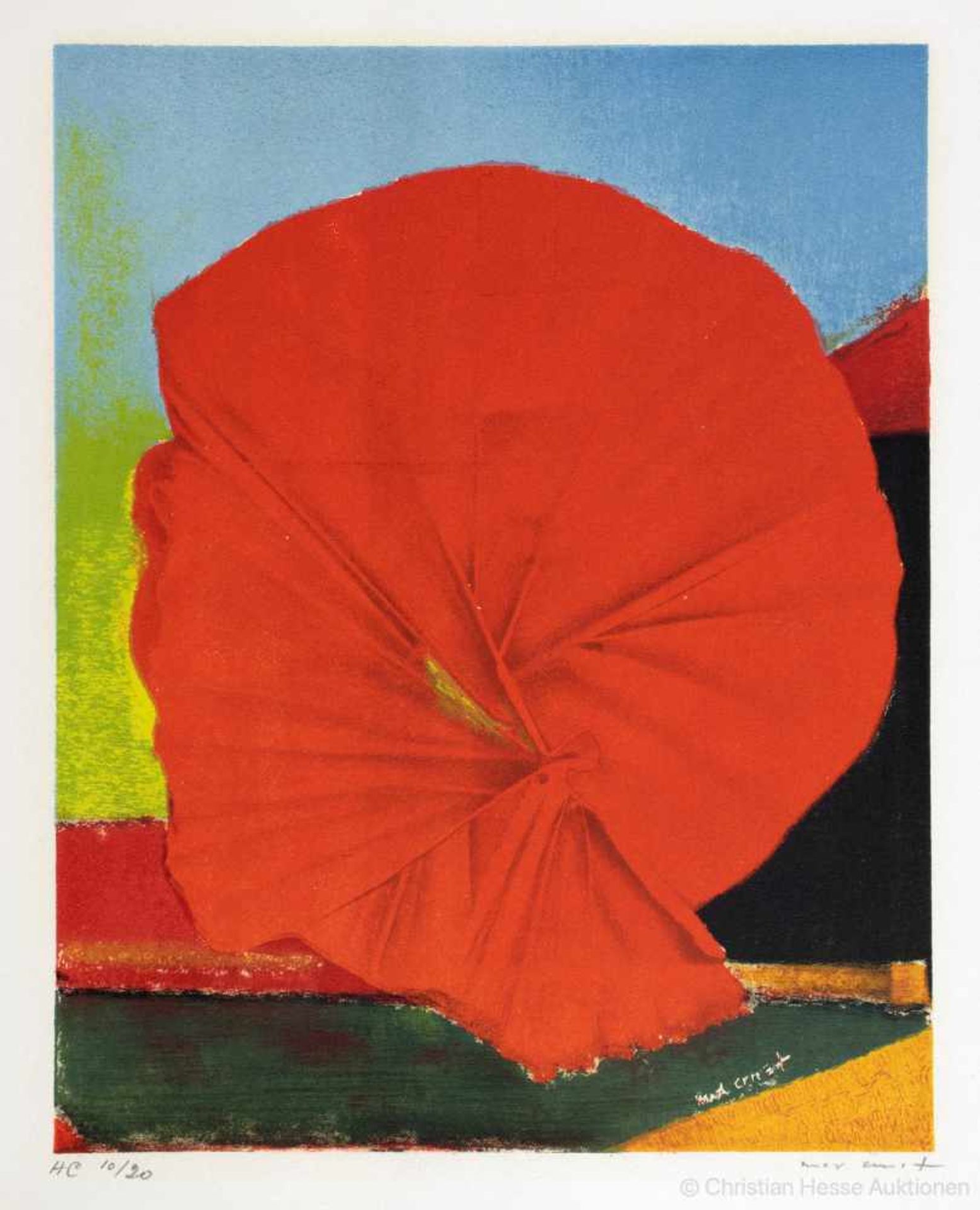 Max Ernst. Rote Blume I. Farblithographie. 1960. 24 : 19 cm (36 : 27 cm). Signiert und nummeriert.