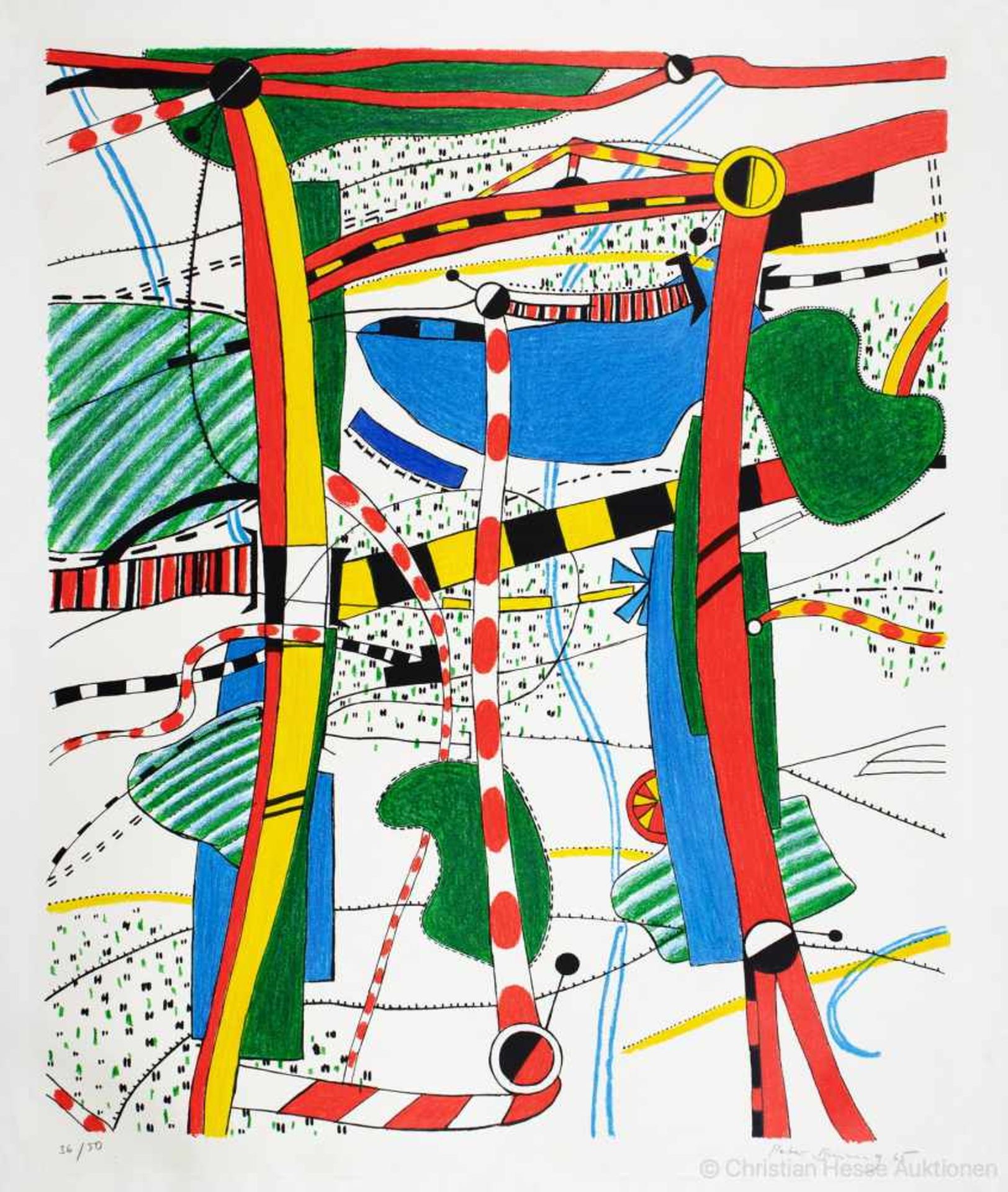 Peter Brüning. Legende. Farbserigraphie. 1965. 69,5 : 60 cm. Signiert, datiert und nummeriert.