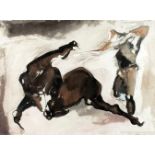 Giovanni de Angelis. Cavallo e cavaliere. Tusche und Aquarell. 1975. 56,5 : 75,5 cm. Signiert und