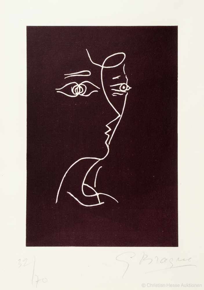 Georges Braque. Porträt aus »Le tir à l´arc«. Lithographie. 1960. 21,0 : 14,5 cm (37,5 : 28,0 cm).