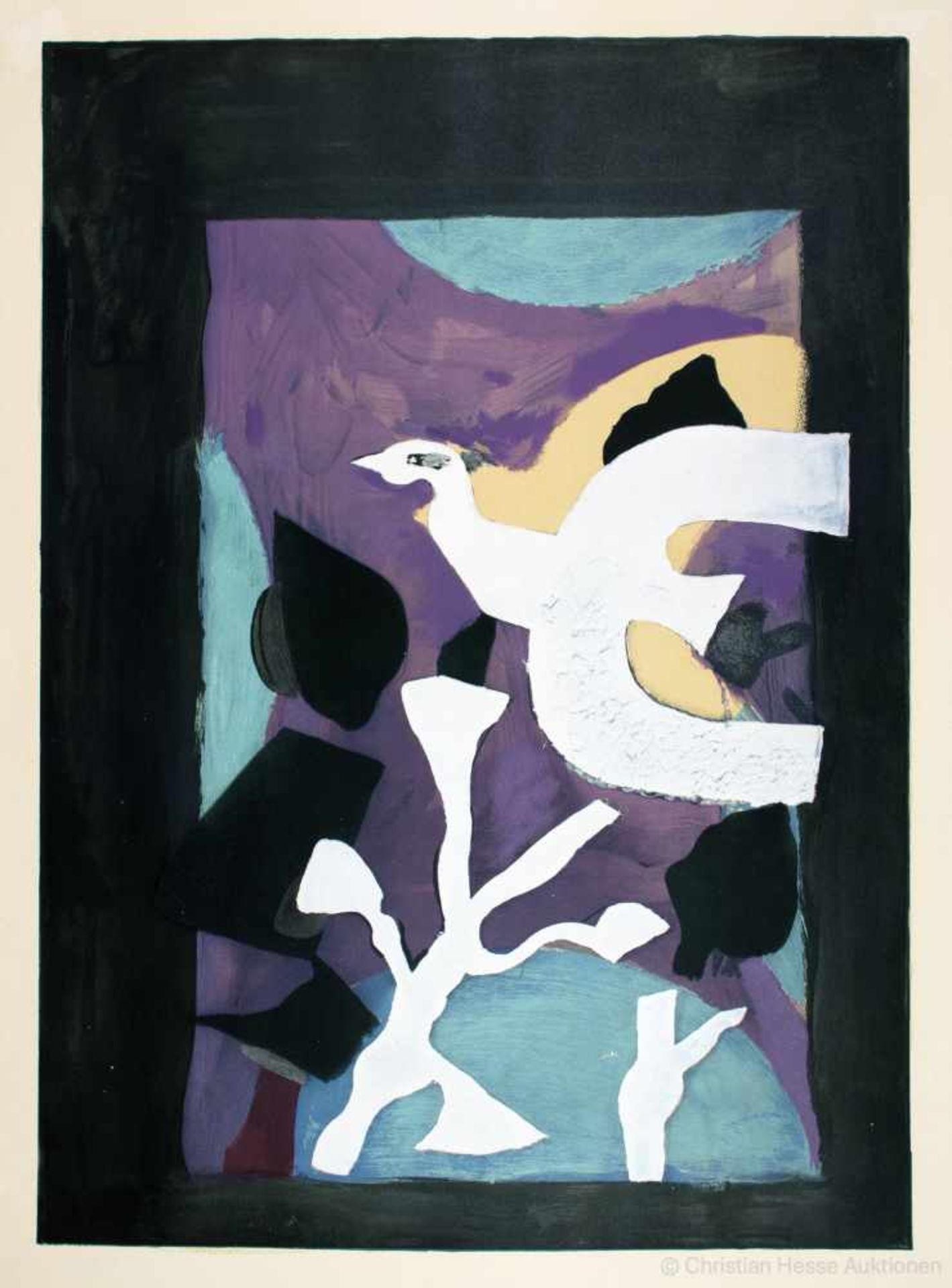 Georges Braque. Oiseaux noir, fleurs jaune. Farblithographie. 1963. 42,7 : 32,0 cm (66,7 : 49,5 cm). - Image 2 of 2