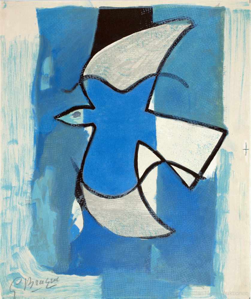 Georges Braque. Loiseau bleu et gris. (Der blau-graue Vogel.) Farblithographie. 1962. 32,0 : 26,8