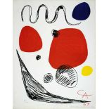 Alexander Calder. Red, Blue and Yellow Spheres. Farblithographie. 1967. 65 : 50 cm. Im Stein