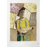 Georges Braque. La femme à la mandoline. Farblithographie. 1945. 34,3 : 17,0 cm (36,5 : 28,0 cm).