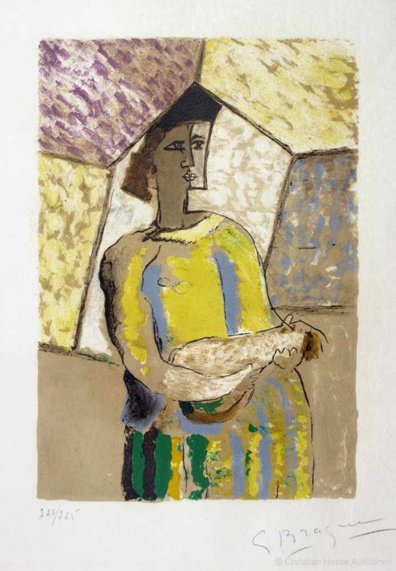 Georges Braque. La femme à la mandoline. Farblithographie. 1945. 34,3 : 17,0 cm (36,5 : 28,0 cm).