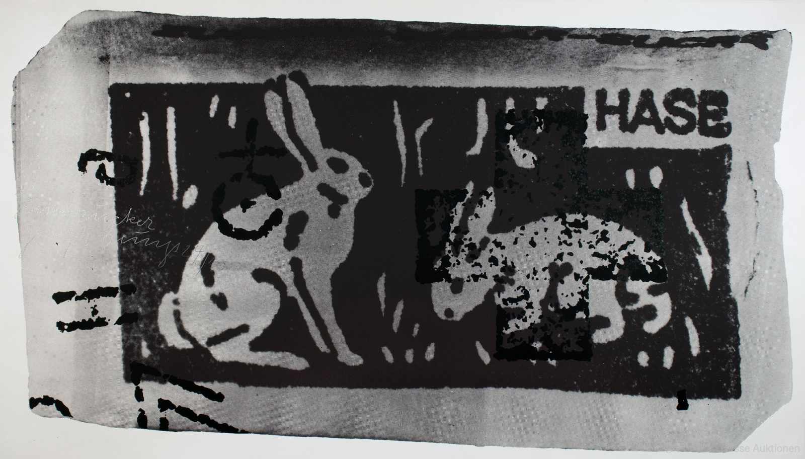 Joseph Beuys. Hasenzucker. Zweifarbige Serigraphie auf Karton. Ein verpackter Zuckerwürfel in - Image 3 of 3