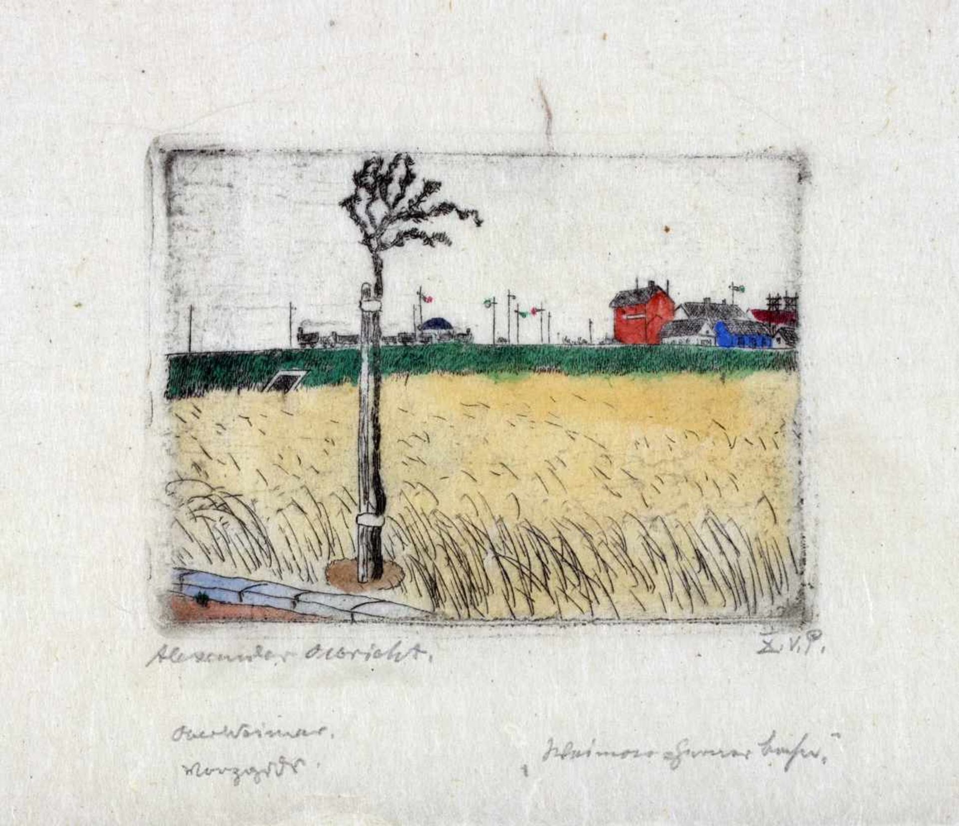 Alexander Olbricht. Ober-Weimar. Sieben kolorierte Radierungen. Um 1920. Ca. 5 : 6 bis 8 : 11 cm. - Bild 4 aus 8