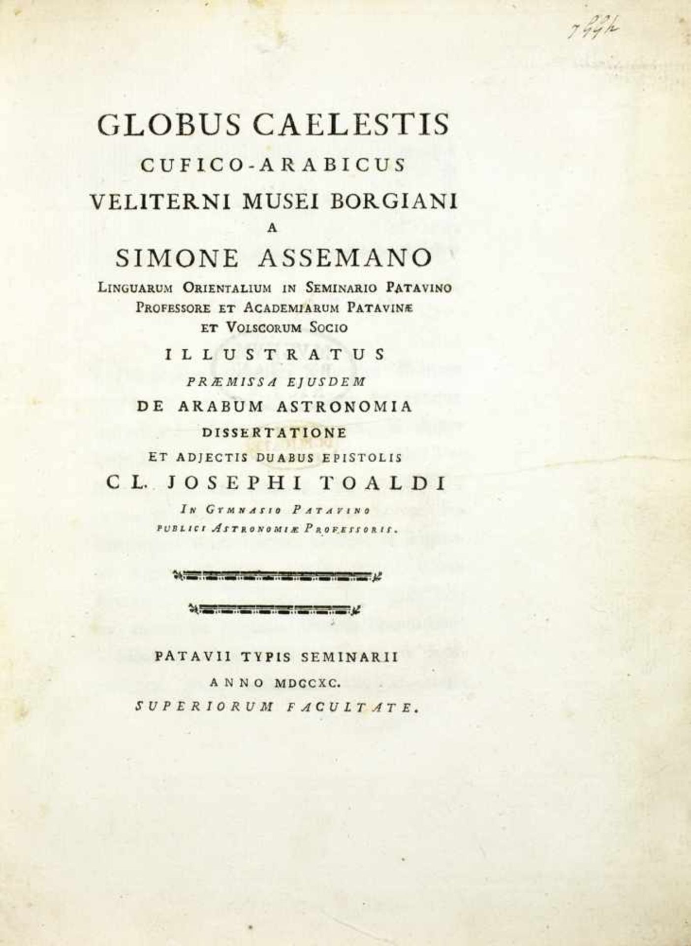 Astronomie - [Giuseppe] Simone Assemani. Globus caelestis cufico-arabicus vleiterni Musei