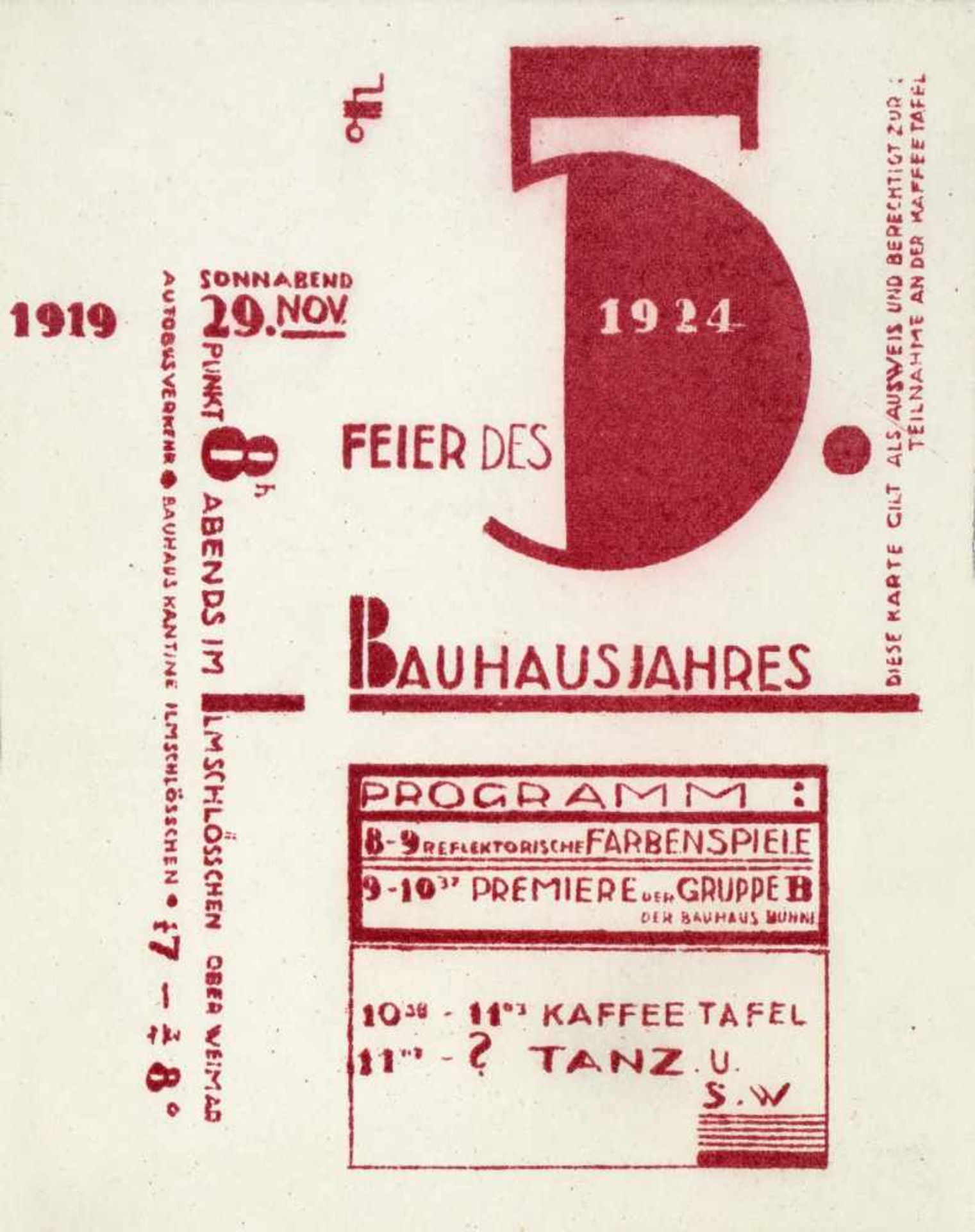 Bauhaus - Joost Schmidt. Wir feiern am 29. Nov. 1924 das 5jährige Bestehen des Bauhauses. - Bild 3 aus 3