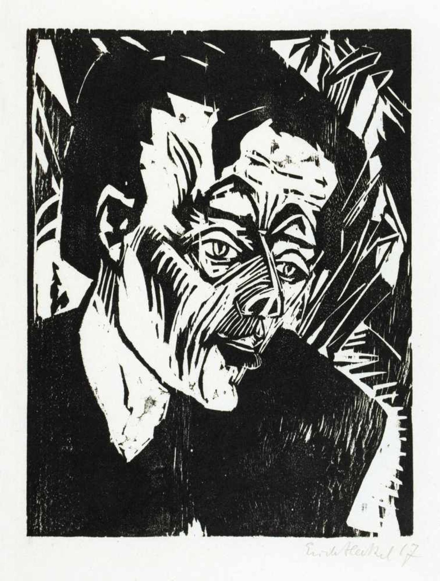 Erich Heckel. Roquairol. Holzschnitt. 1917. 31,8 : 24,2 cm (58 : 39 cm). Signiert, datiert und unten