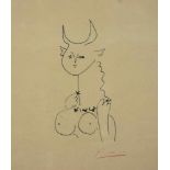 Pablo Picasso. Faune féminine. Lithographie nach Tuschzeichnung. 1960. 18 : 9 cm (46,5 : 39,7 cm).