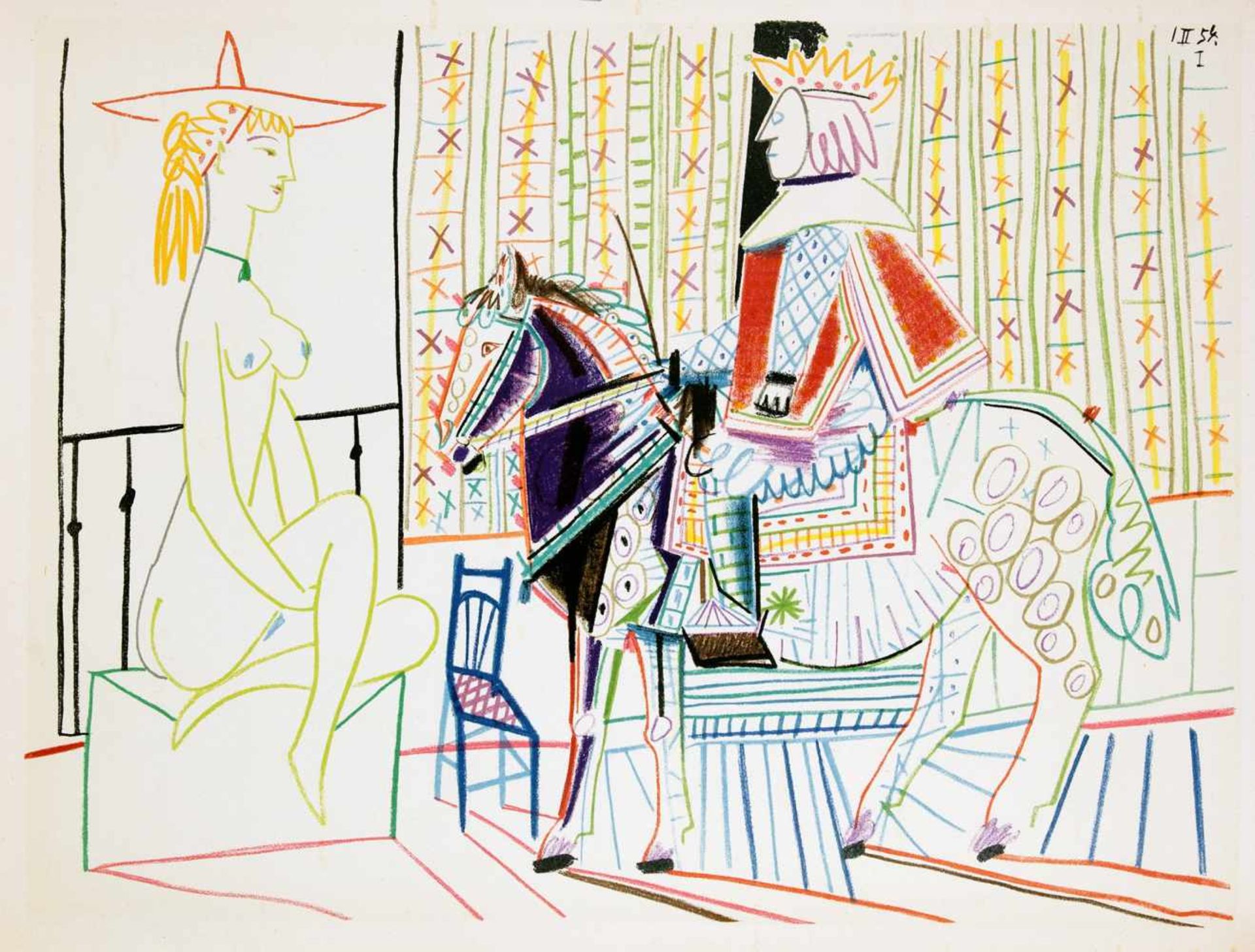 Pablo Picasso. Suite de 180 dessins. Paris 1954. Mit 13 Farblithographien, davon eine als - Bild 2 aus 4