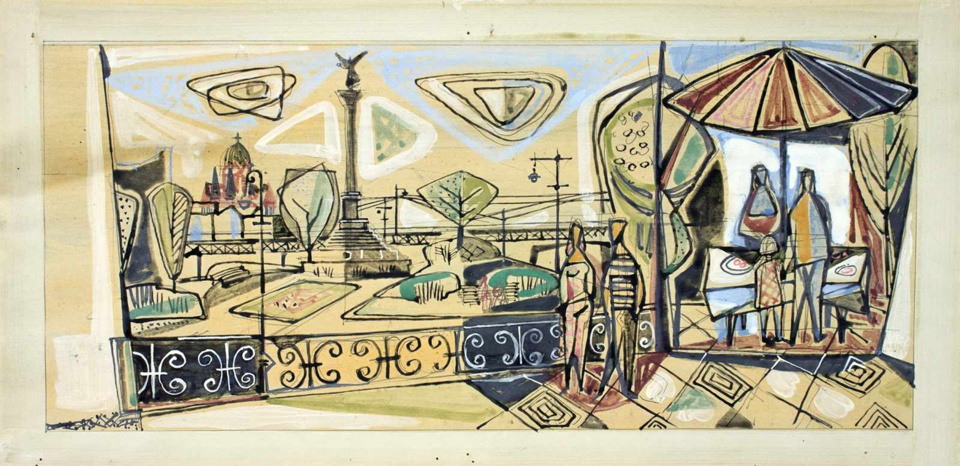 Paul Ohnsorge. Stillleben mit Glasflaschen. Aquarell über Bleistift. 1950. 44 : 62 cm. Signiert - Bild 2 aus 3