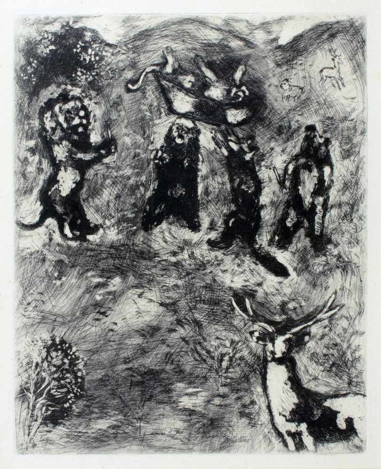 Marc Chagall. Vier Radierungen aus »La Fontaine Fables«. 1952. Ca. 29 : 24 cm (39 : 30 cm). In den - Bild 4 aus 4