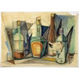 Paul Ohnsorge. Stillleben mit Glasflaschen. Aquarell über Bleistift. 1950. 44 : 62 cm. Signiert