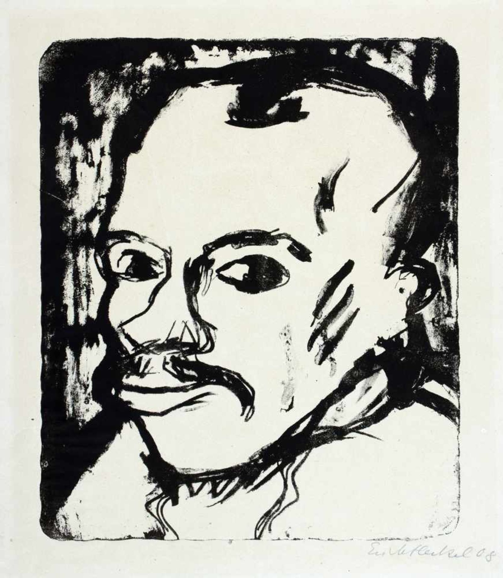 Erich Heckel. Männerkopf. Lithographie. 1909. 31,8 : 27,1 cm. Signiert und mit »08« datiert, unten