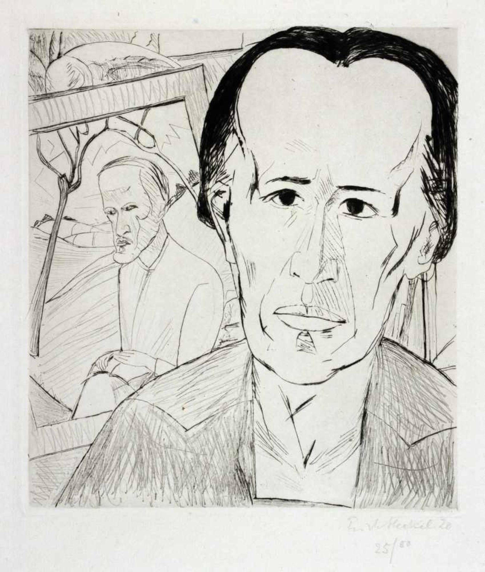 Erich Heckel. Bildnis E. G. Kaltnadelradierung. 1920. 30,2 : 27,1 cm (55,8: 41,5 cm). Signiert,