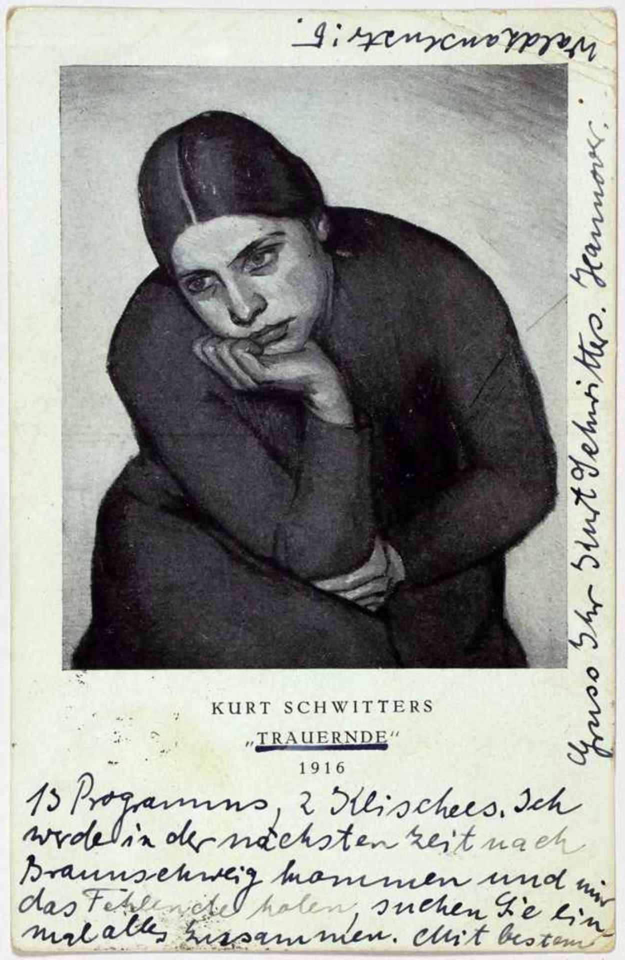 Kurt Schwitters. Eigenhändige Kunstpostkarte. Hannover, 4.1.1926. Beidseitig beschrieben. An Max - Bild 2 aus 2