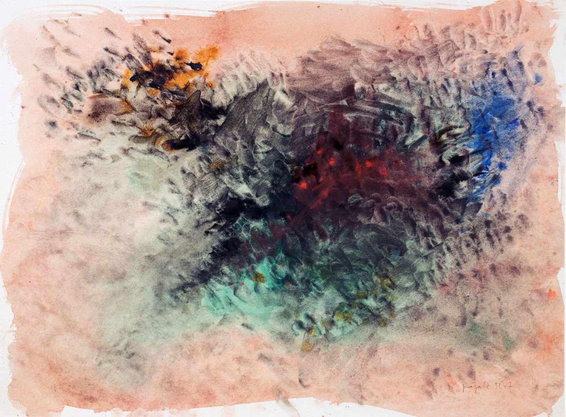 Jacques Pajak. Ohne Titel. Tempera und Aquarell. Um 1960. 36,5 : 49,2 cm. Signiert und mit der