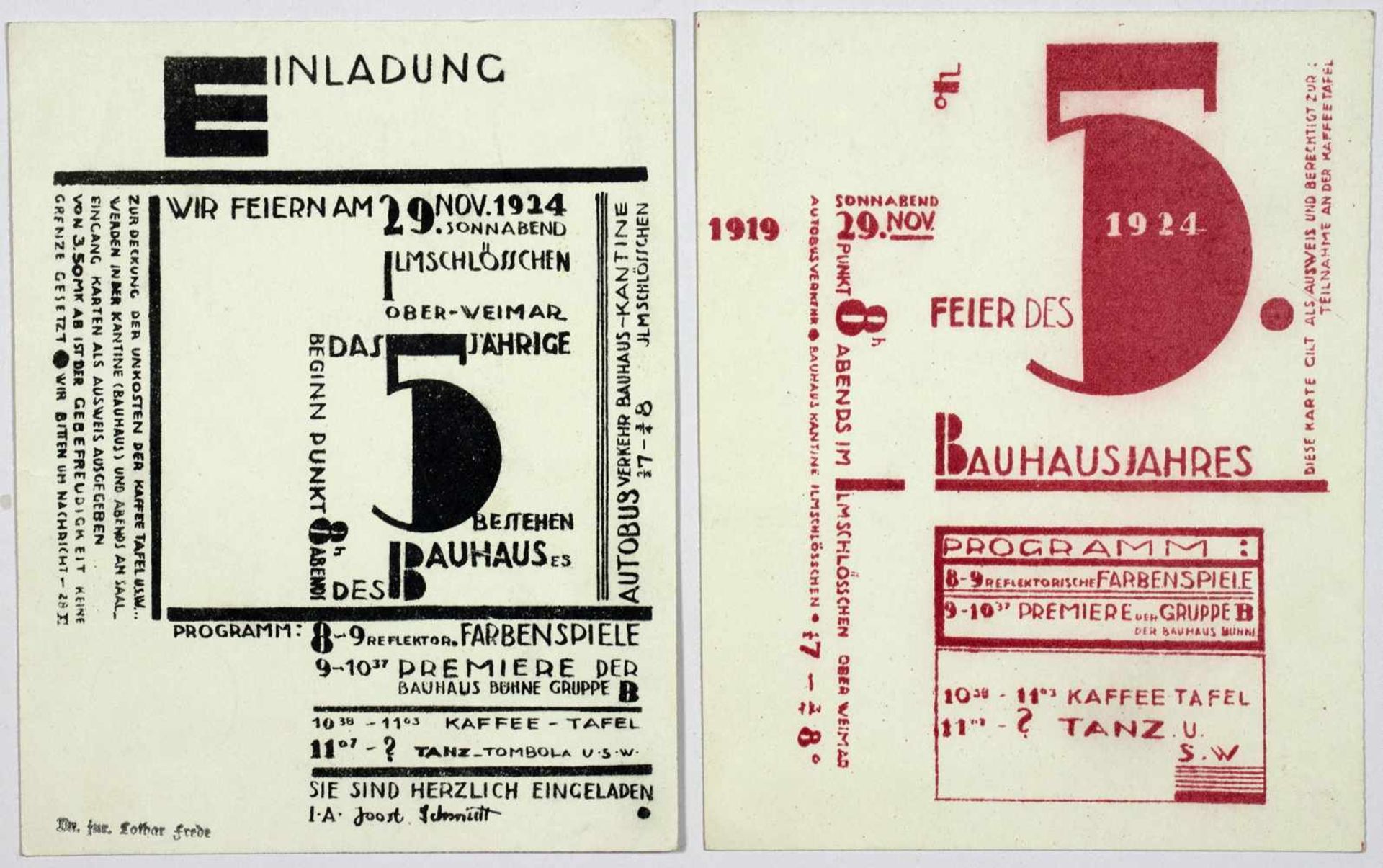 Bauhaus - Joost Schmidt. Wir feiern am 29. Nov. 1924 das 5jährige Bestehen des Bauhauses.