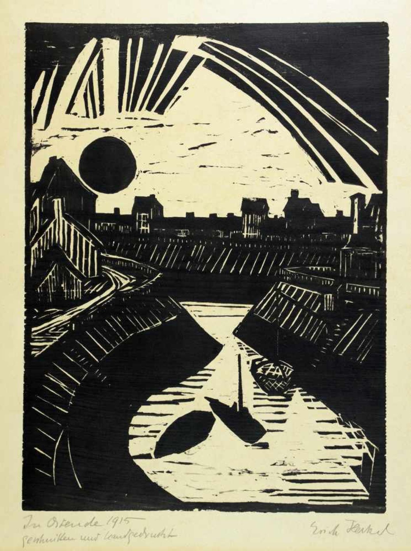 Erich Heckel. Krummer Kanal. Holzschnitt. 1915. 36,7 : 27,2 cm (59 : 47 cm). Signiert und mit »In