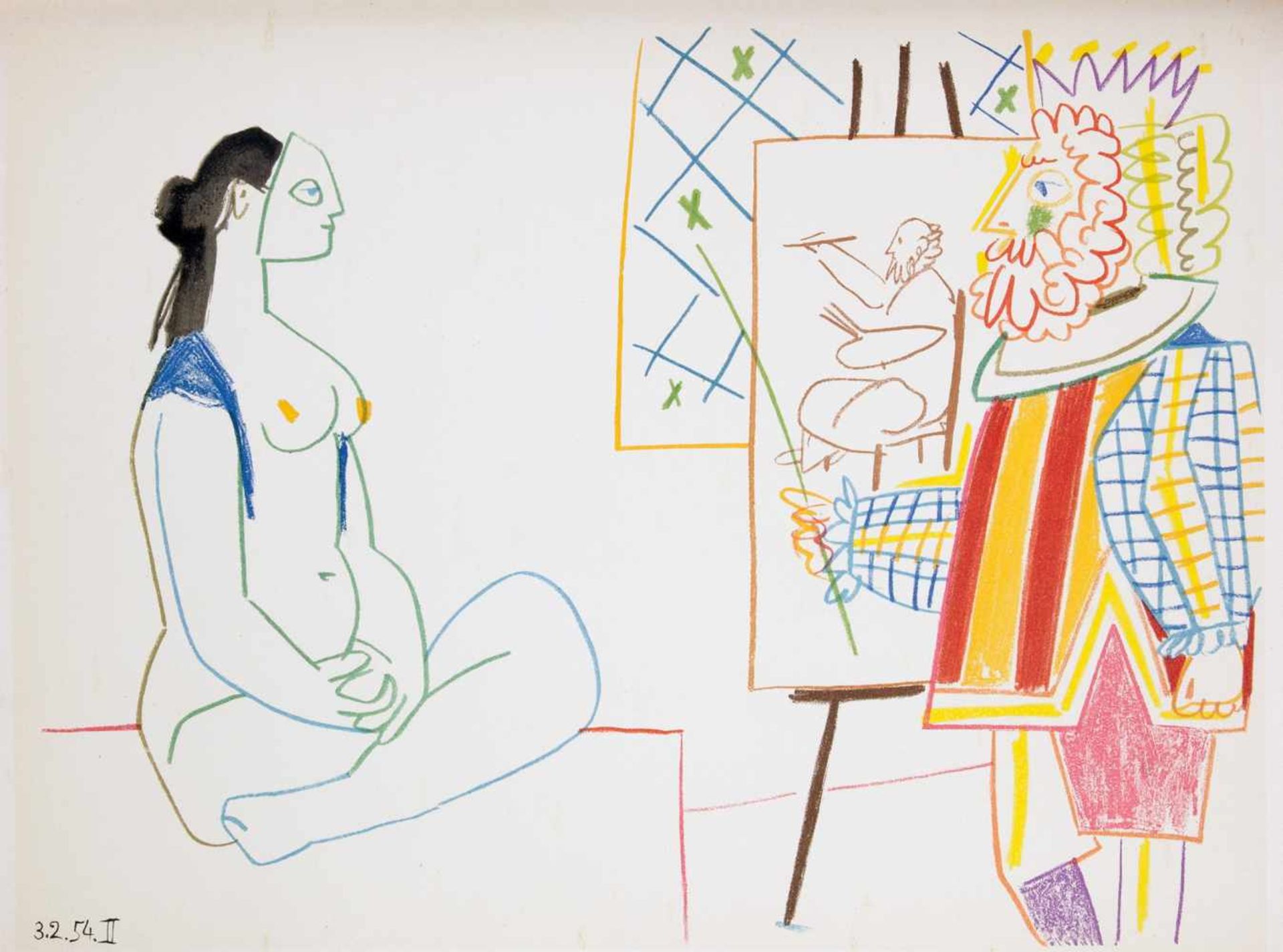 Pablo Picasso. Suite de 180 dessins. Paris 1954. Mit 13 Farblithographien, davon eine als - Bild 3 aus 4