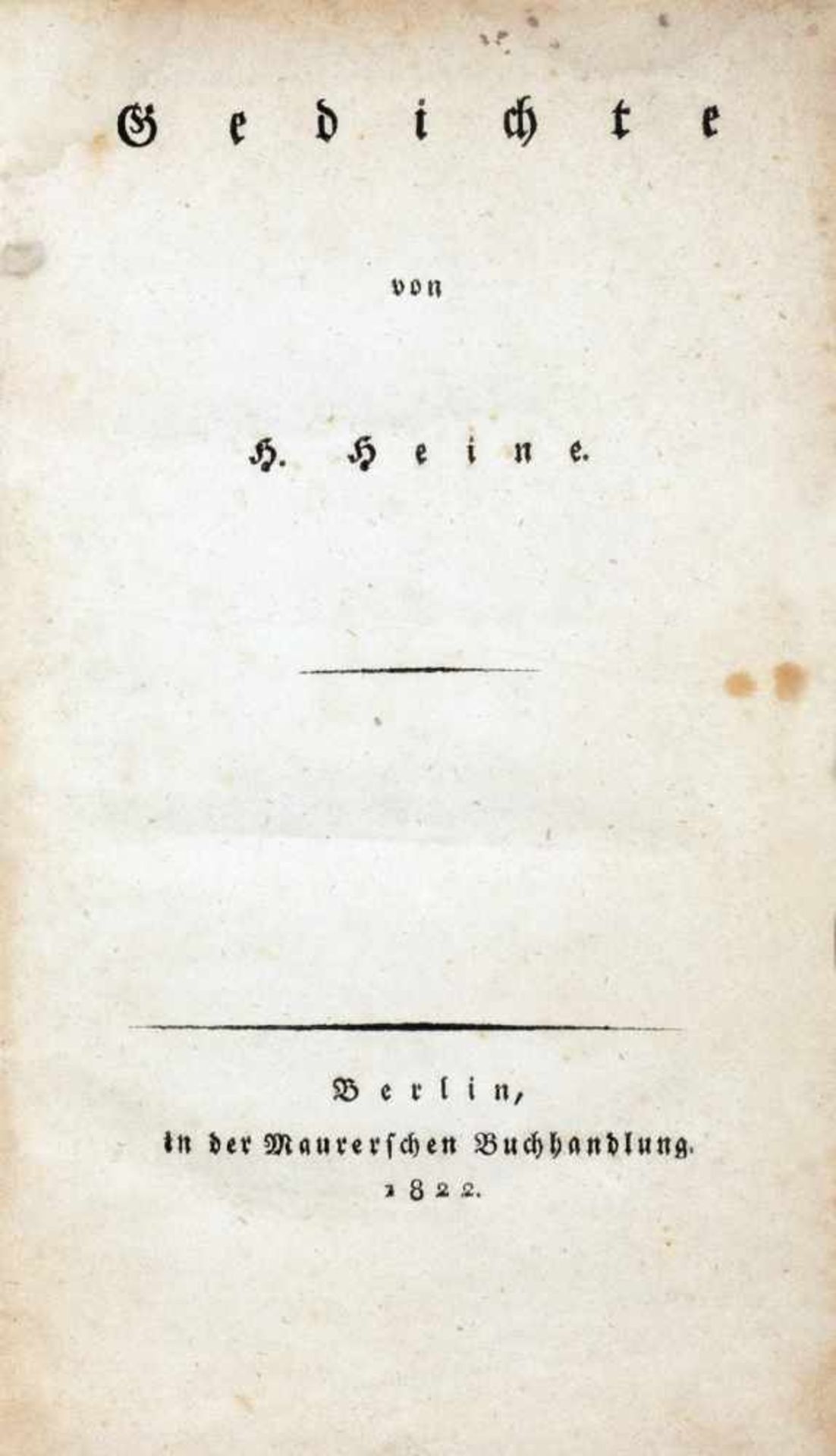 Heinrich Heine. Gedichte. Berlin, Maurersche Buchhandlung 1822. Leinenband der Zeit mit