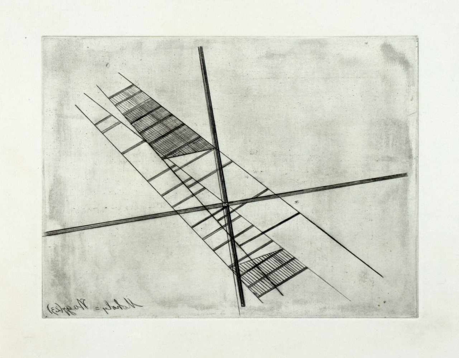 Laszlo Moholy-Nagy. Konstruktion mit Kreuz. Radierung. 1923/1995. 15,0 : 19,9 cm (28,2 : 32,2 cm).
