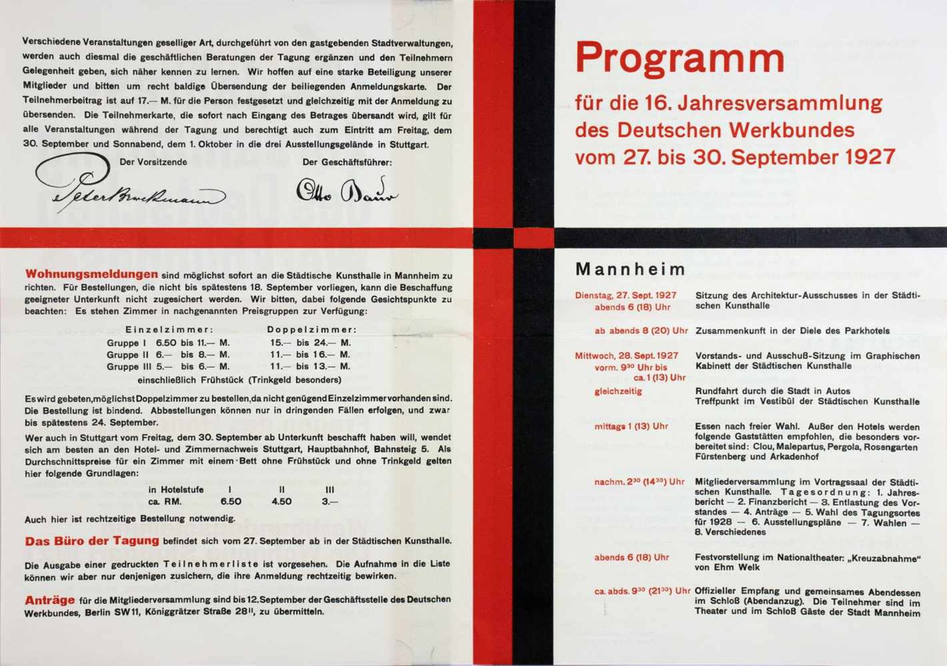 16. Jahresversammlung des Deutschen Werkbundes. Einladung und Programm. Doppelblatt. Zweifarbiger - Image 2 of 3