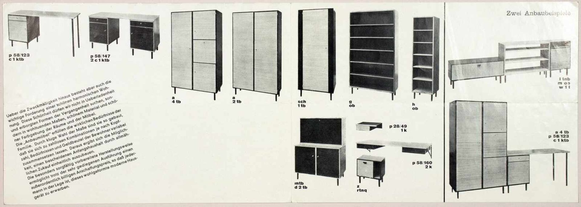 Herbert Bayer - Anbaumöbel. Entwurf: Walter Gropius, Prof. Dr. e.h. Berlin [1930]. Werbefaltblatt