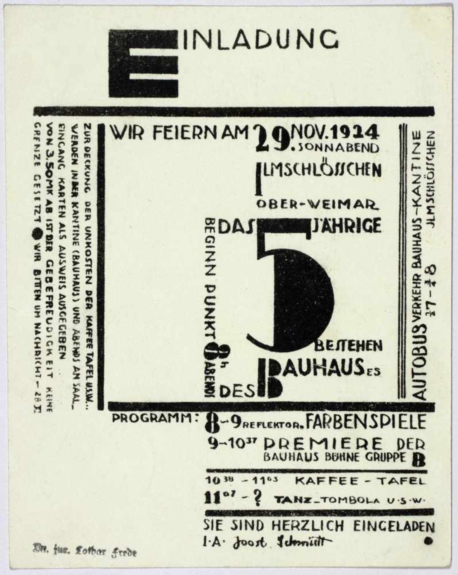 Bauhaus - Joost Schmidt. Wir feiern am 29. Nov. 1924 das 5jährige Bestehen des Bauhauses. - Bild 2 aus 3