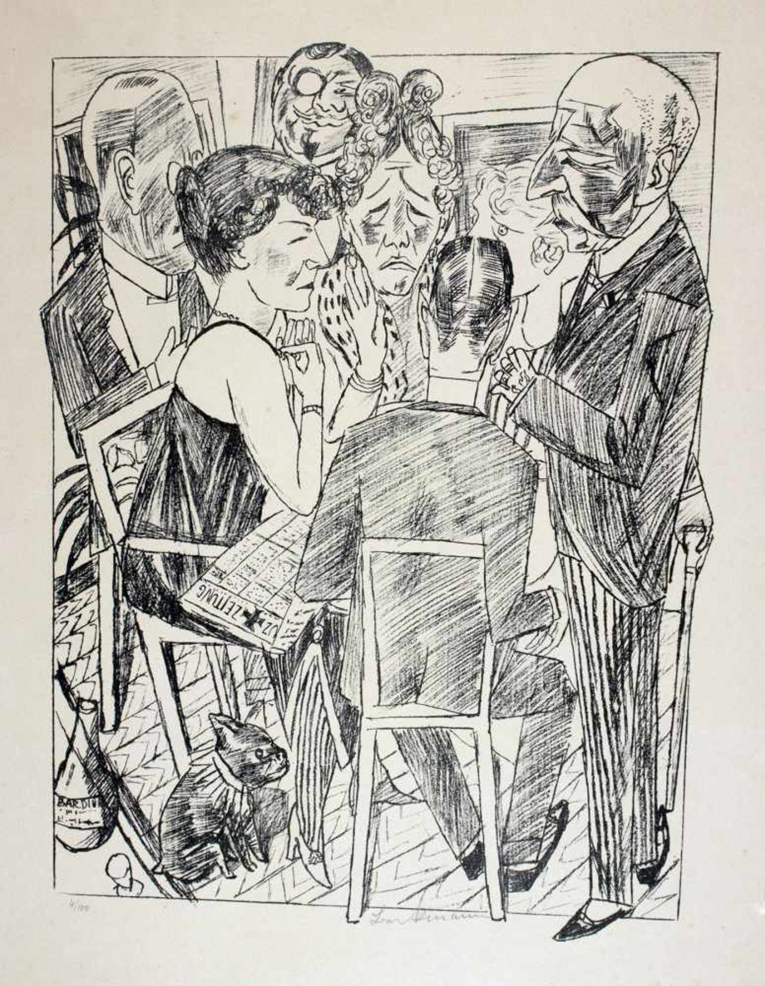 Max Beckmann. Die Enttäuschten I. Lithographie. 1922. 49 : 37,6 cm (68 : 53,5 cm). Signiert und
