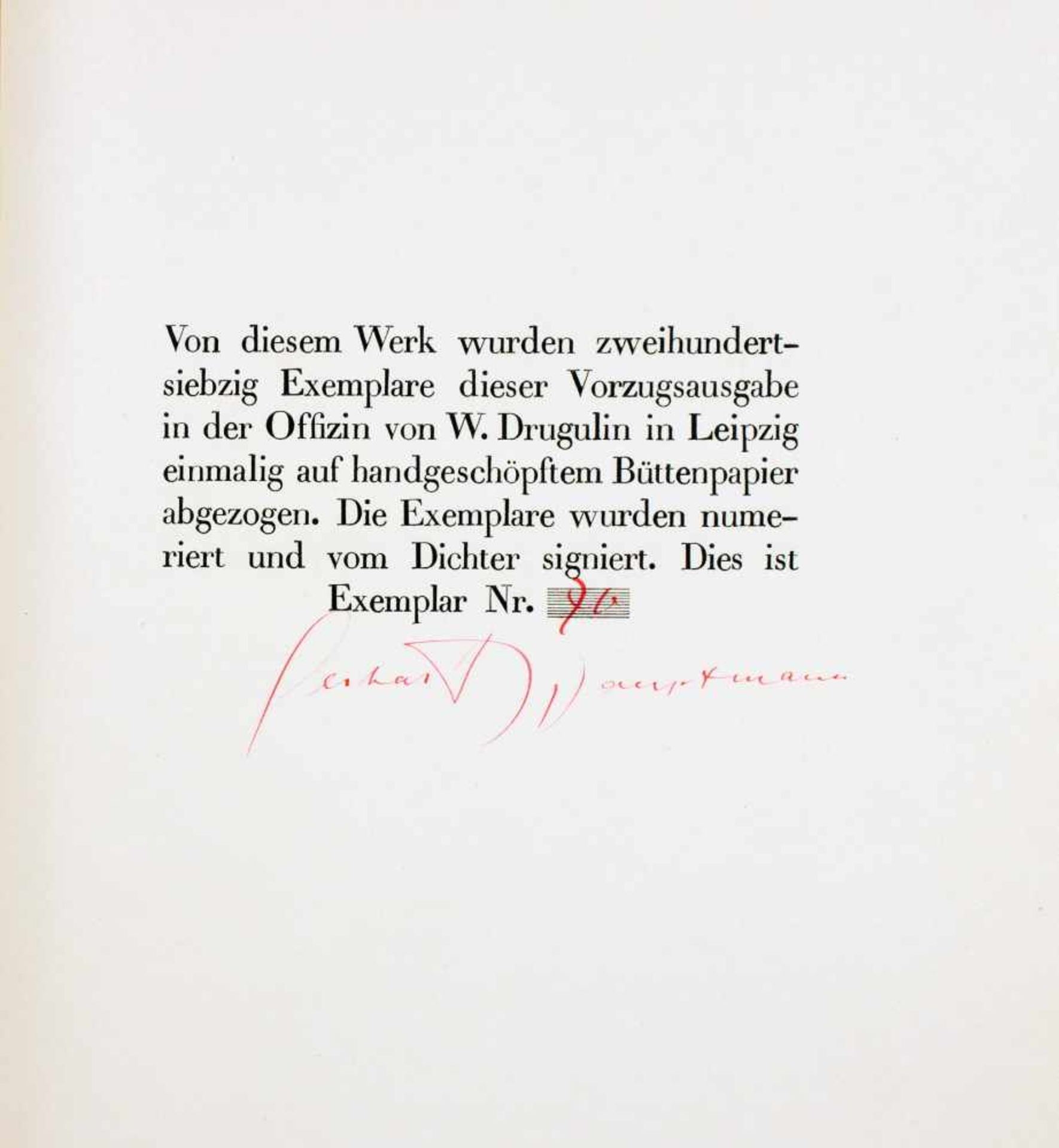 Gerhart Hauptmann. Indipohdi. Dramatisches Gedicht. Berlin, S. Fischer 1920. Originalpergamentband - Image 2 of 2