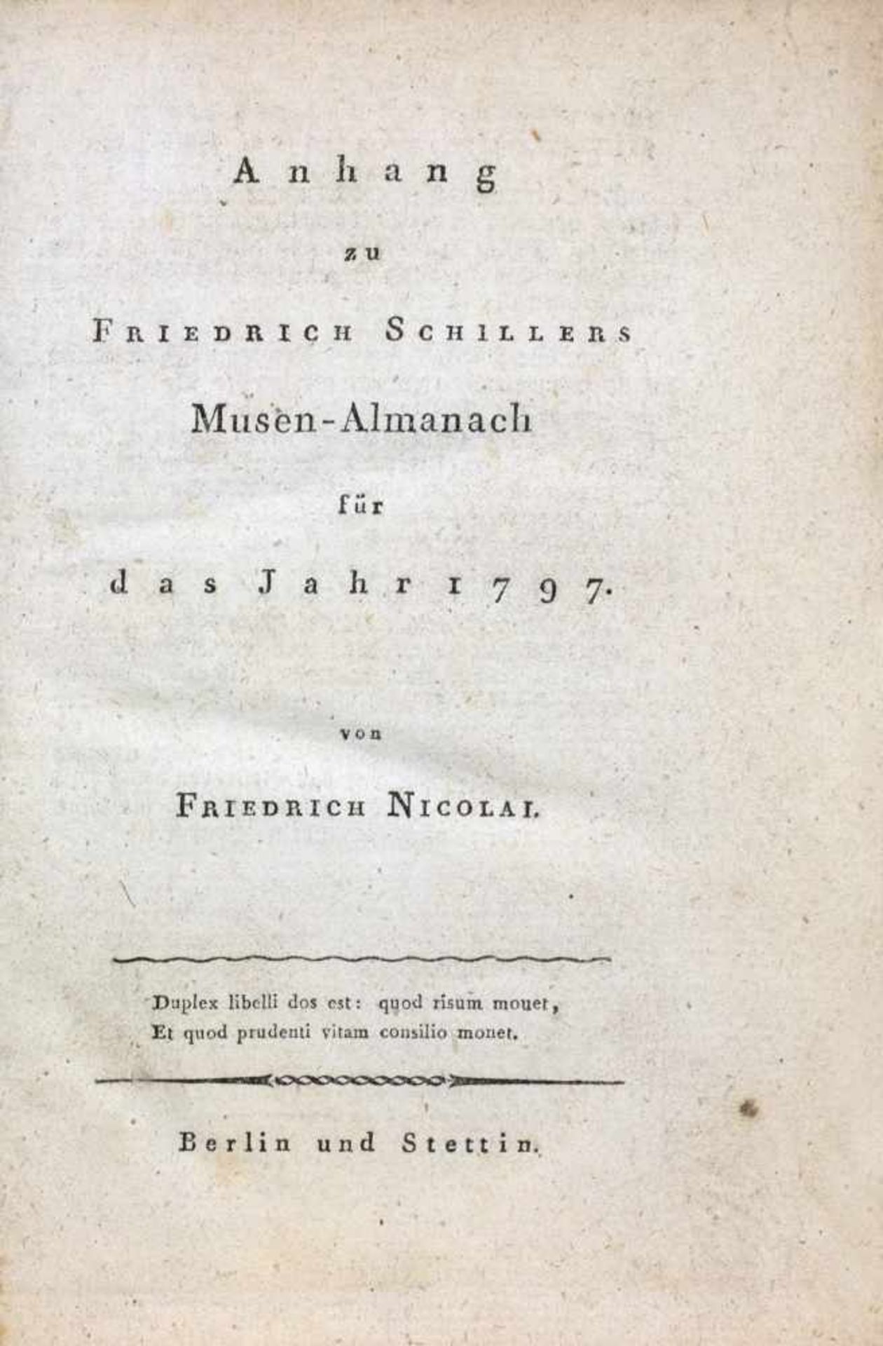 Schillers Xenienalmanach - Musen-Almanach für das Jahr 1797. Herausgegeben von Schiller. Tübingen, - Bild 3 aus 3