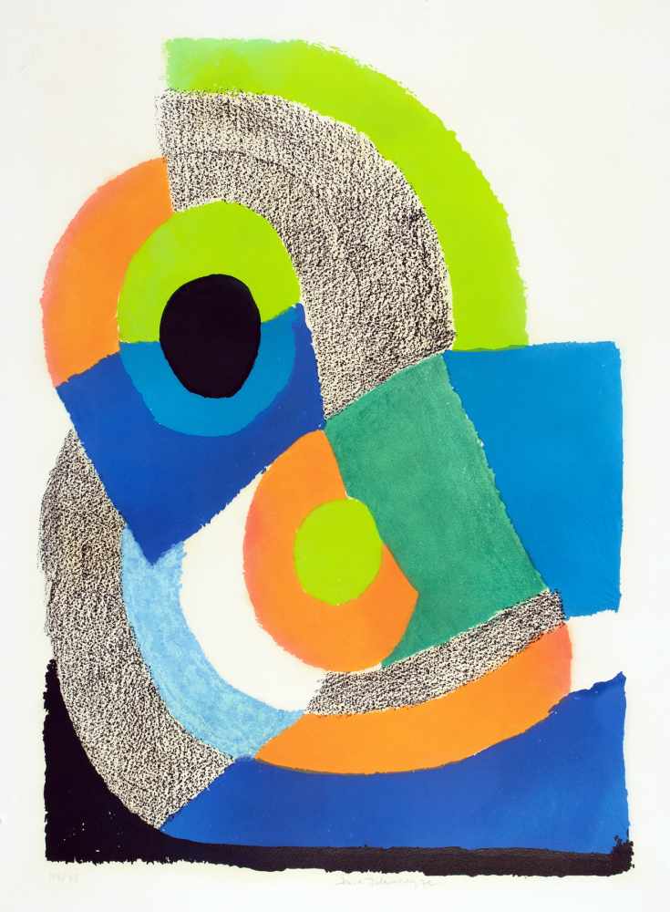 Sonia Delaunay-Terk. Ohne Titel (Courbe verte). Farblithographie. 1972. 55,5 : 39,2 cm (66 : 50 cm).