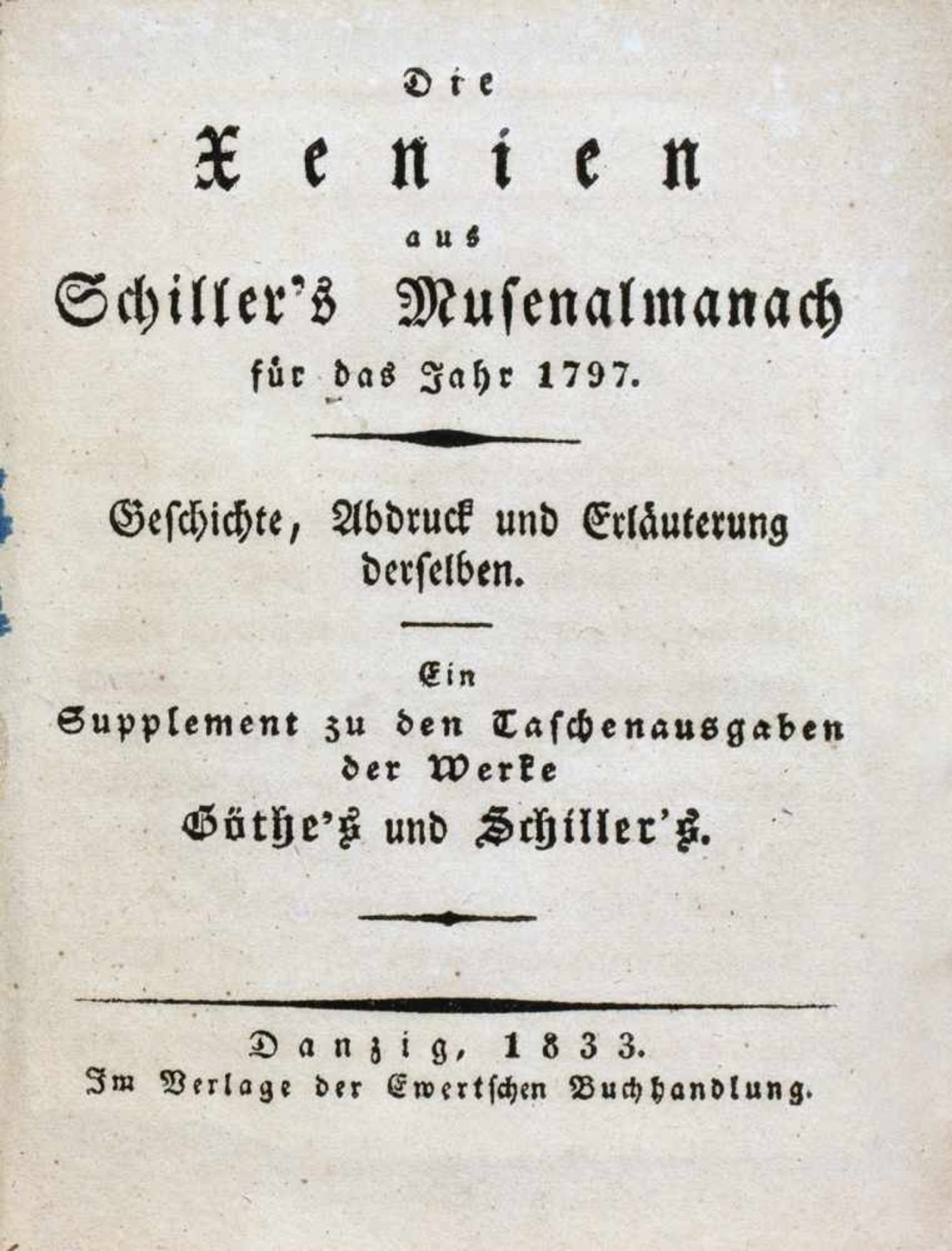Schillers Xenienalmanach - Musen-Almanach für das Jahr 1797. Herausgegeben von Schiller. Tübingen, - Bild 2 aus 3