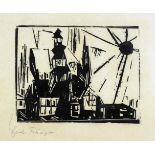 Lyonel Feininger. Troistedt (Lehnstedt · Dorf mit strahlender Sonne). Holzschnitt. 1919. 17,2 : 22,1