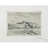 Hans Purmann. Berg mit Ruine (Beilstein). Radierung. 1914/15. 5,1 : 7,2 cm (25 : 32,5 cm).