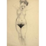 George Grosz. Stehender weiblicher Akt. Bleistift. 1943. 62,8 : 48,8 cm. Signiert. Über Grosz