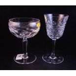 2 WATERFORD CHAMPAGNE SAUCERS, PAIR OF GLASSES,