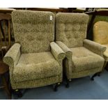 PAIR OF BUTTON BACK ARM CHAIRS