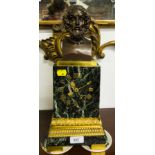 BRASS ORMOLU MOUNTED MARBLE CLOCK WITH GRECIAN HEAD