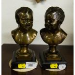 PAIR OF 19TH CENTURY FRENCH BRONZE BUSTS ON LIMESTONE BASE