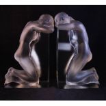 PAIR OF LALIQUE "REVERIE" NUDE BOOKENDS - EARLY 1950S