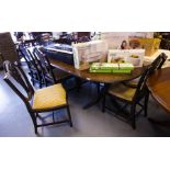 DOUBLE TRIPOD DINING TABLE + LEAF + 8 CHAIRS