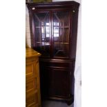 2 DOOR MAHOGANY CORNER CABINET