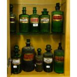 10 OLD COLOURED PHARMACY BOTTLES