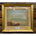 PAIR OF ANTIQUE GILT FRAME WATERCOLOUR OF NAPLES